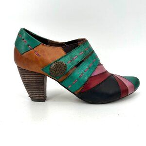ELITE by Corkys Sawtooth Leather Teal Brown Colorful Heeled Ankle Booties 10